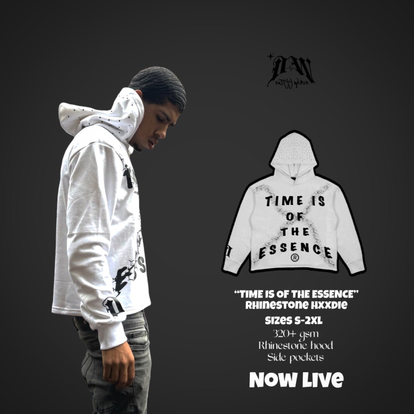 DW “Time Is Of The Essence” Rhinestone cropped hoodie